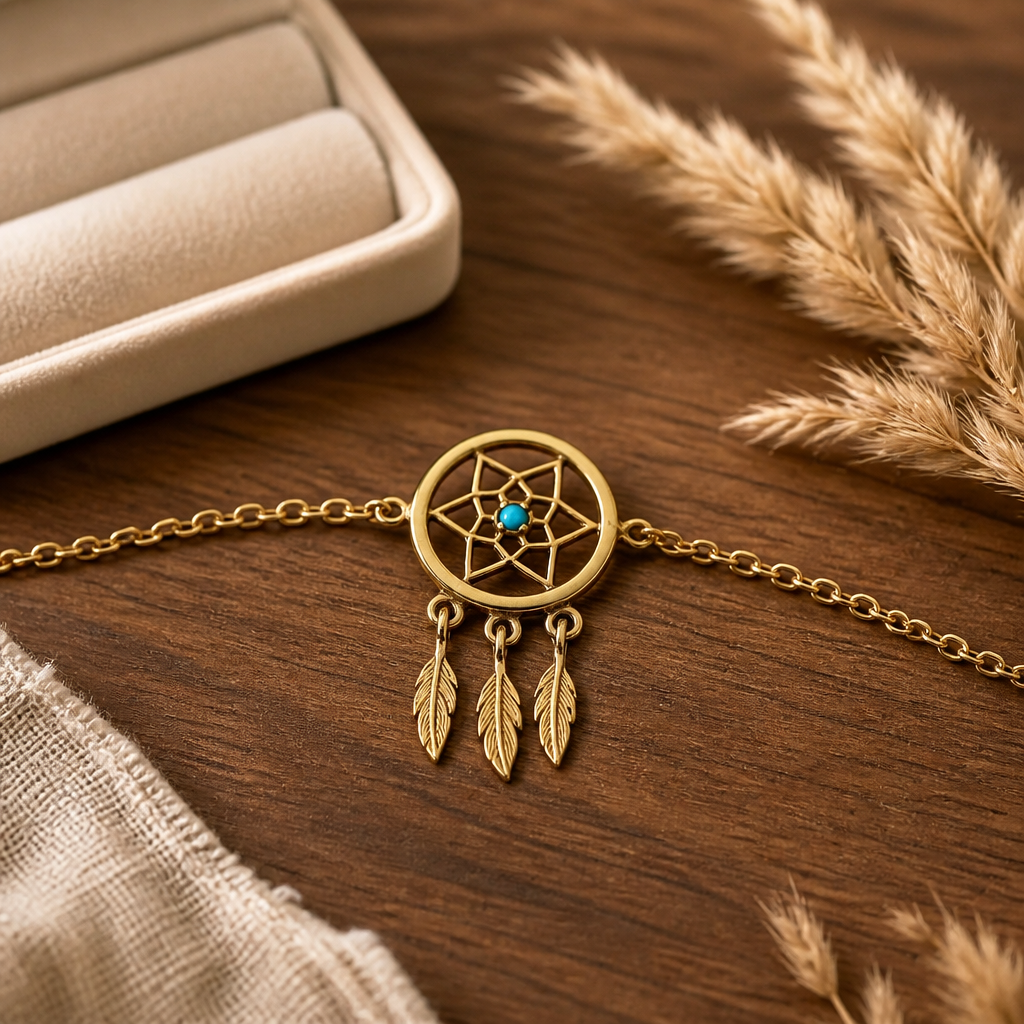 Bracelet Dream Catcher plaqué or porté au poignet - Trendy's Jewels
