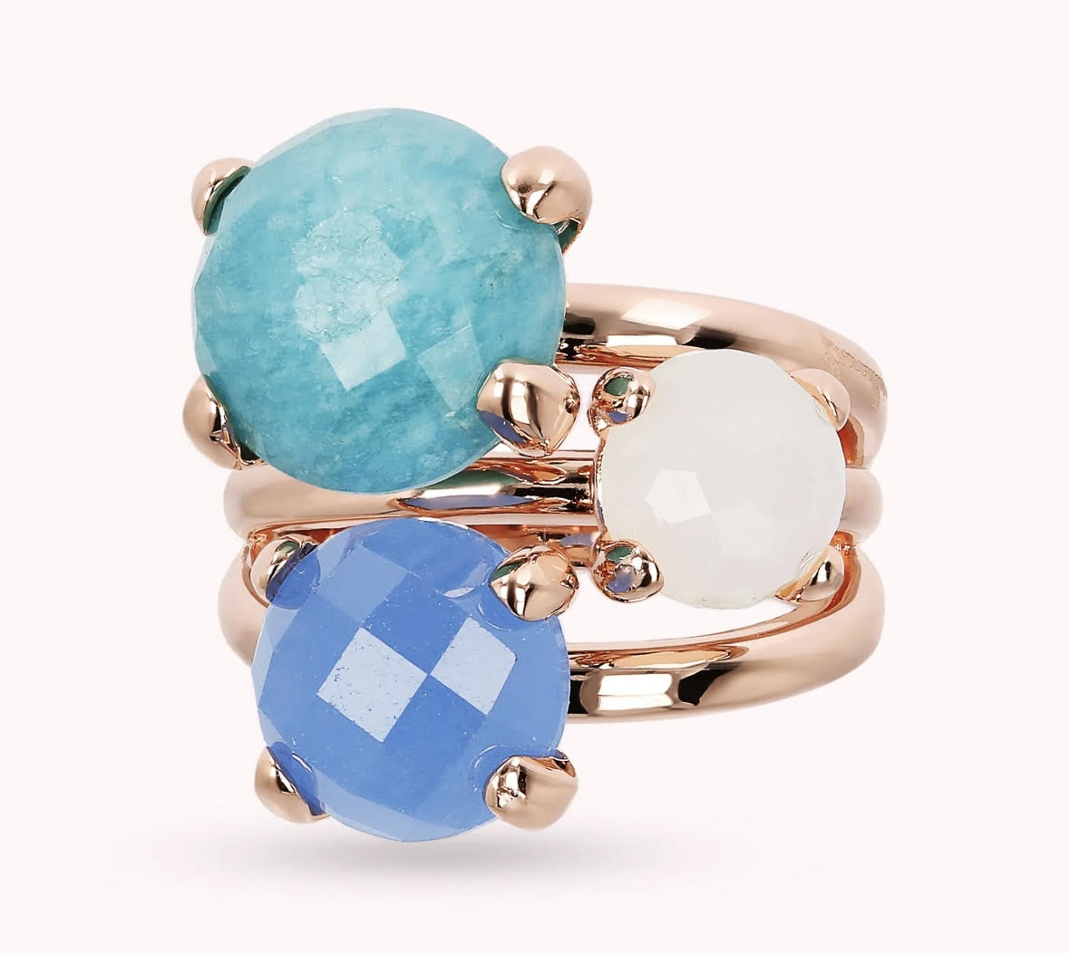 Détail pierres naturelles colorées bague trio Golden Rosé - Trendy's Jewels