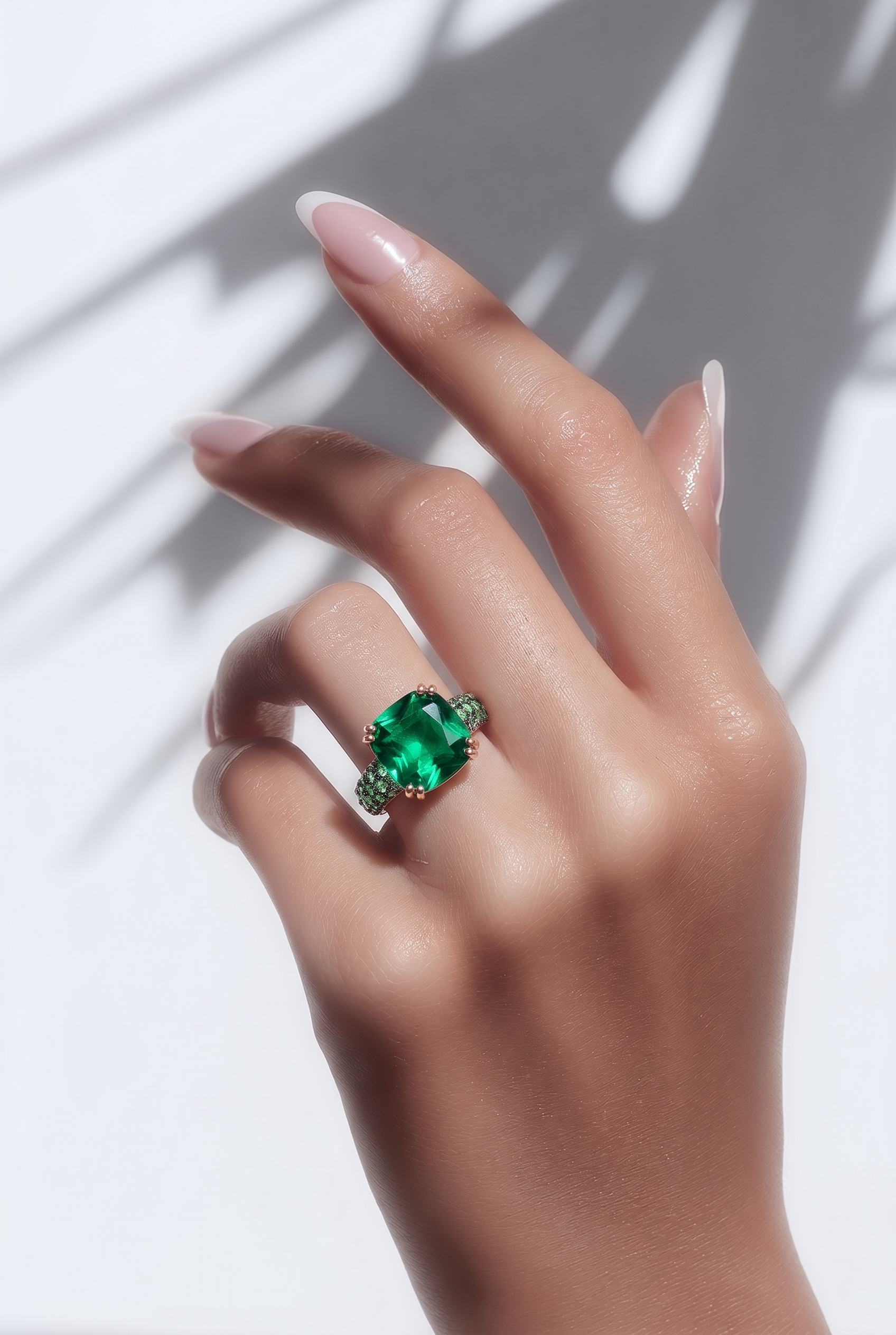 Bague cocktail carré vert Prisma Gem 12mm pavé zircons dorée - Trendy's Jewels