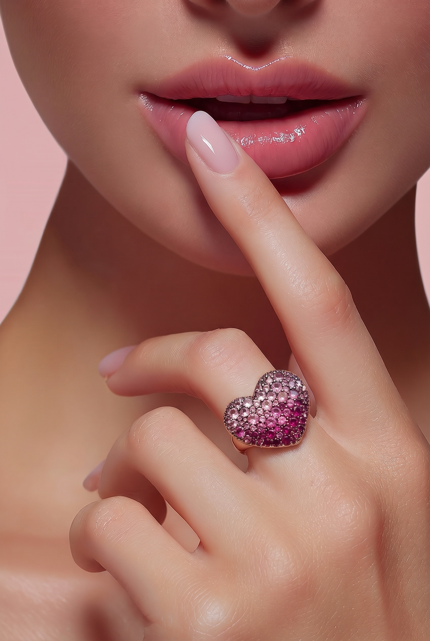 Bague chevalière cœur pavé zircons Golden Rosé or 18 carats 30x25mm - Trendy's Jewels