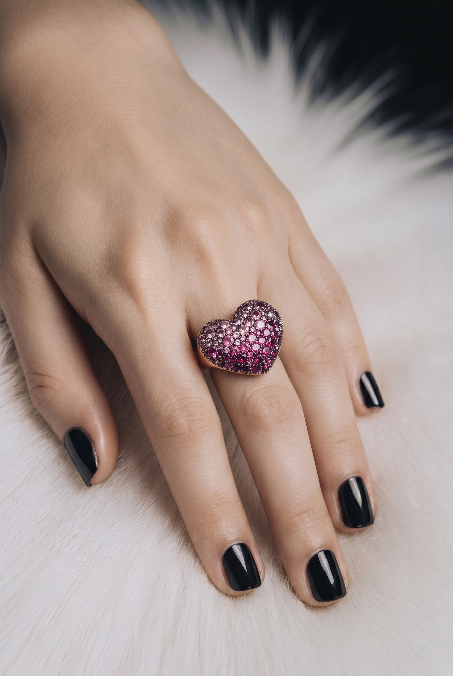 Bague cœur zircons Golden Rosé portée, vue de face - Trendy's Jewels