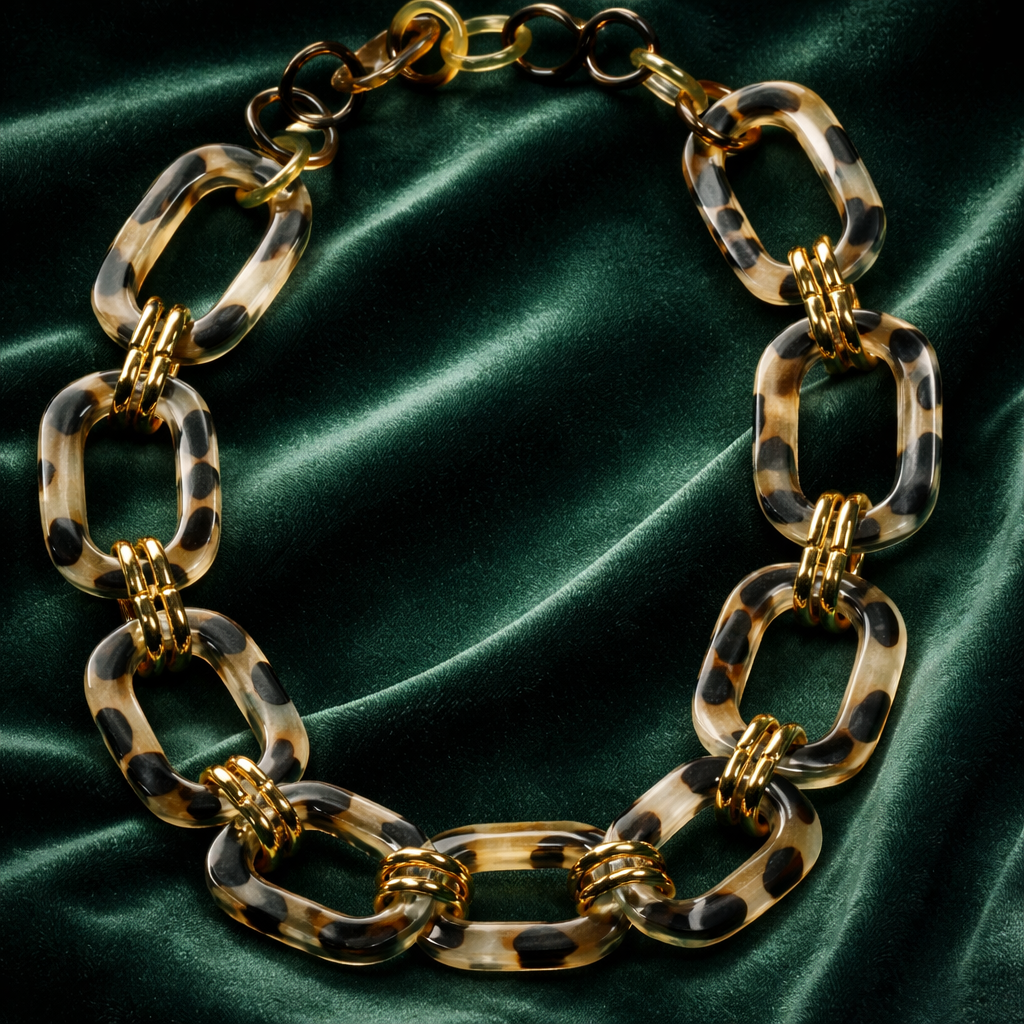 Collier corne naturelle maillons dorés, fond blanc - Trendy's Jewels