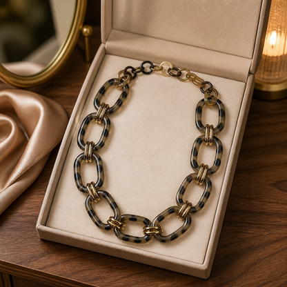 Collier corne léopard zamak doré, vue d'ensemble - Trendy's Jewels