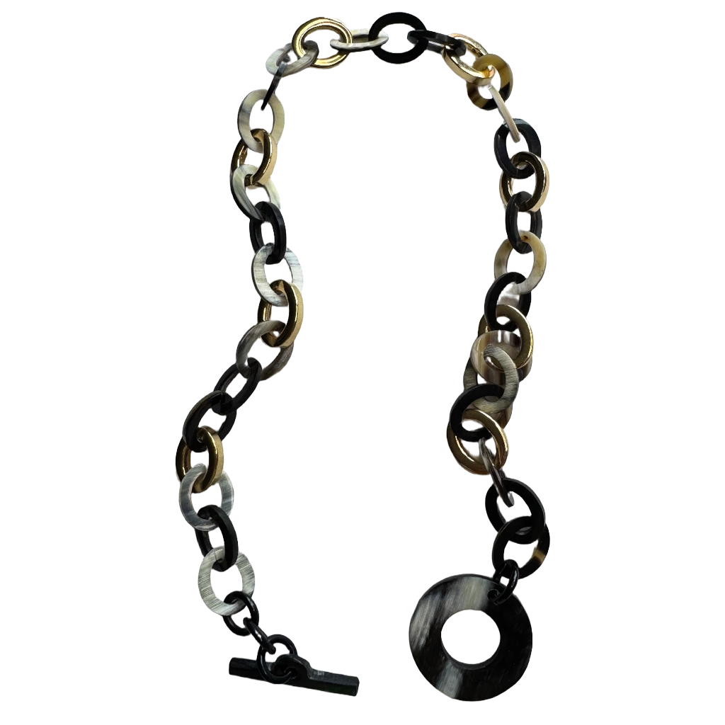 Collier corne naturelle zamak doré, fond blanc - Trendy's Jewels