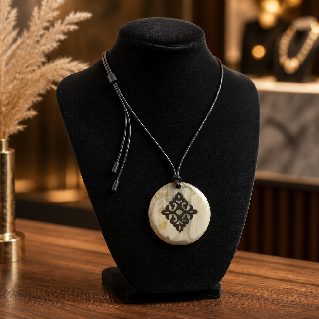 Pendentif corne motif argenté, vue de face - Trendy's Jewels