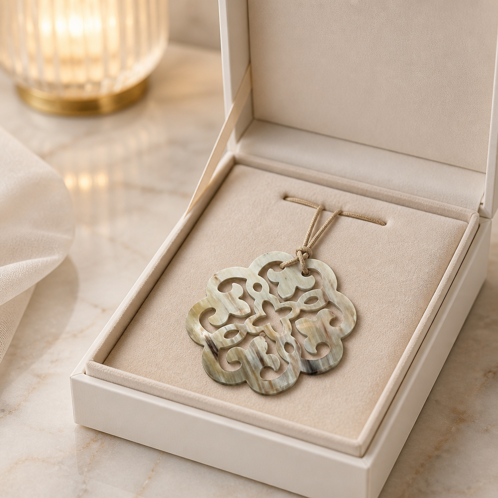 Détail texture corne naturelle pendentif grand format - Trendy's Jewels