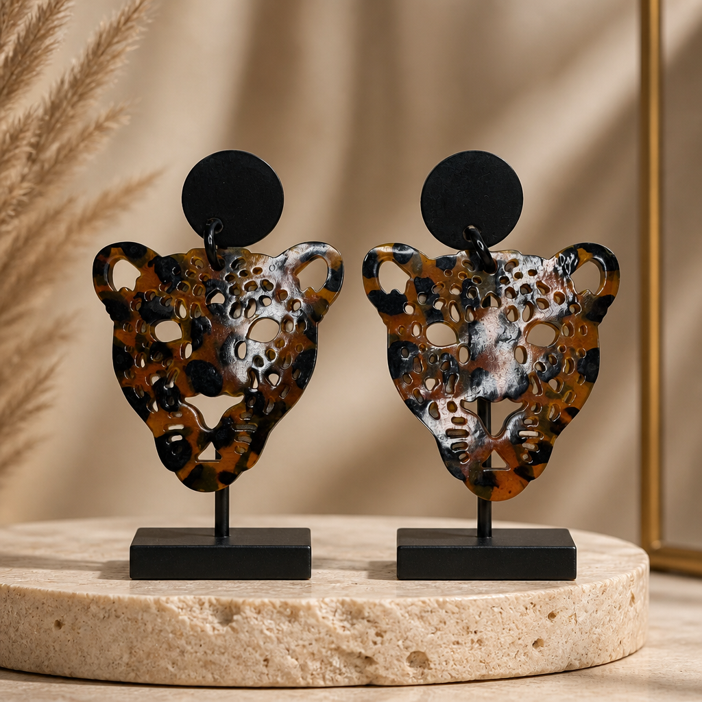 Boucles corne Léo noir orange, vue de profil - Trendy's Jewels