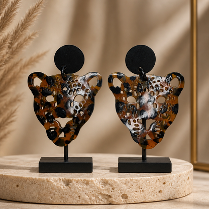 Boucles corne Léo noir orange, vue de profil - Trendy's Jewels