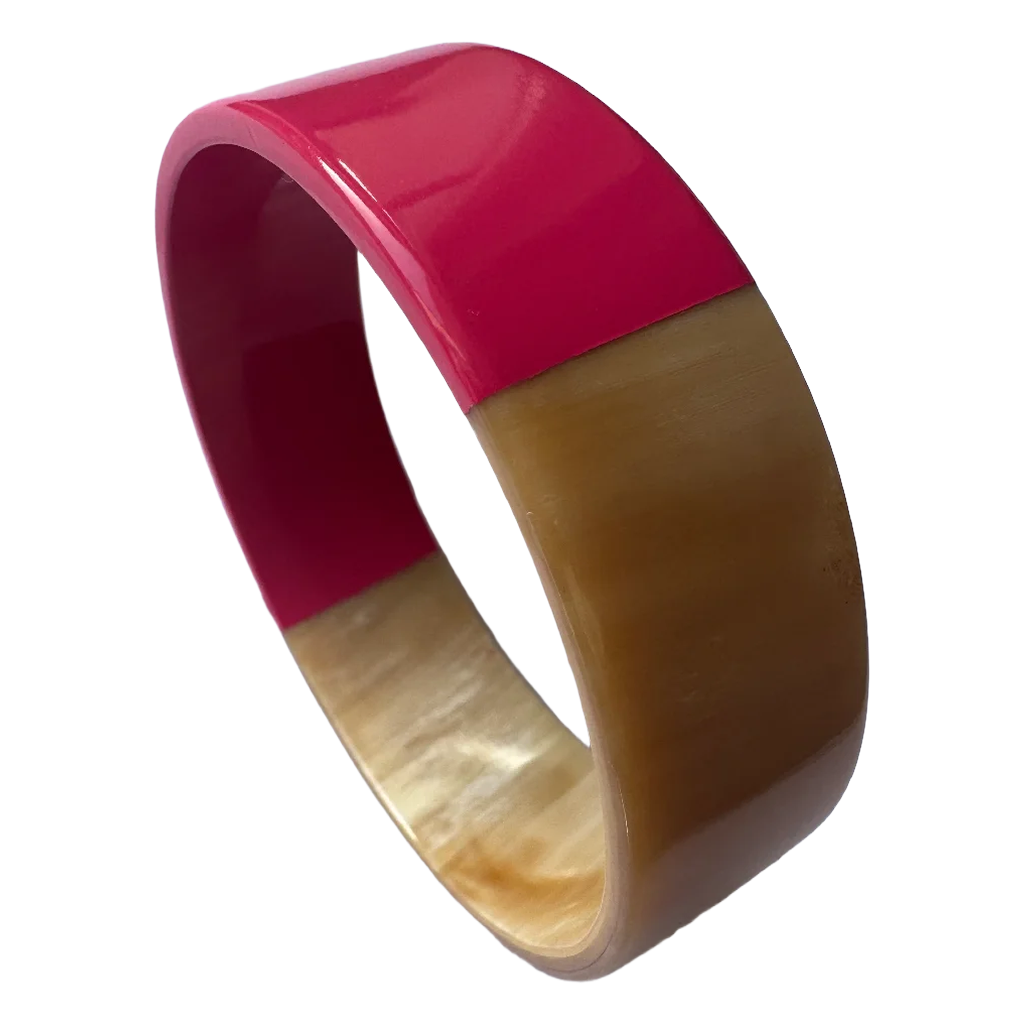 Bracelet corne laque fuchsia, vue de face - Trendy's Jewels