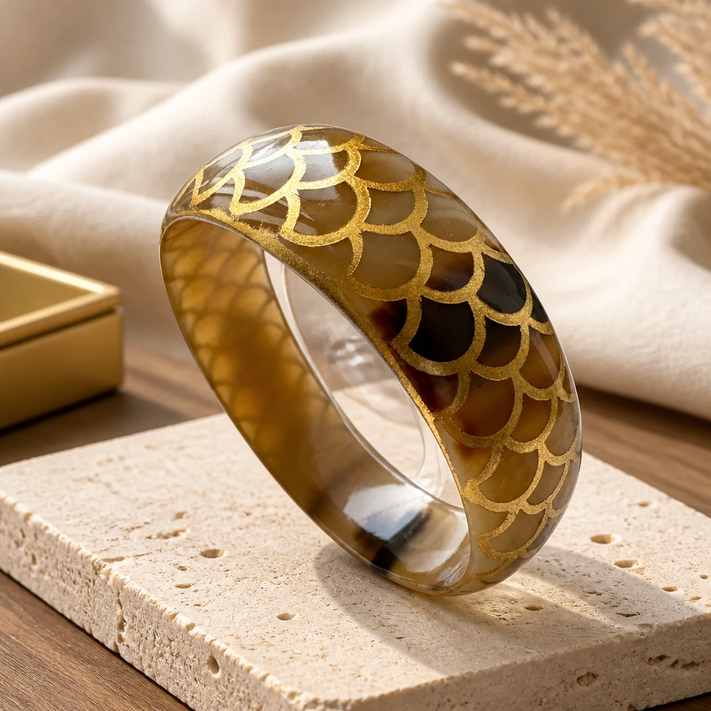 Bracelet large corne Snake ivoire crème porté au poignet - Trendy's Jewels