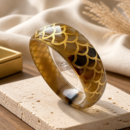 Bracelet large corne Snake ivoire crème porté au poignet - Trendy's Jewels