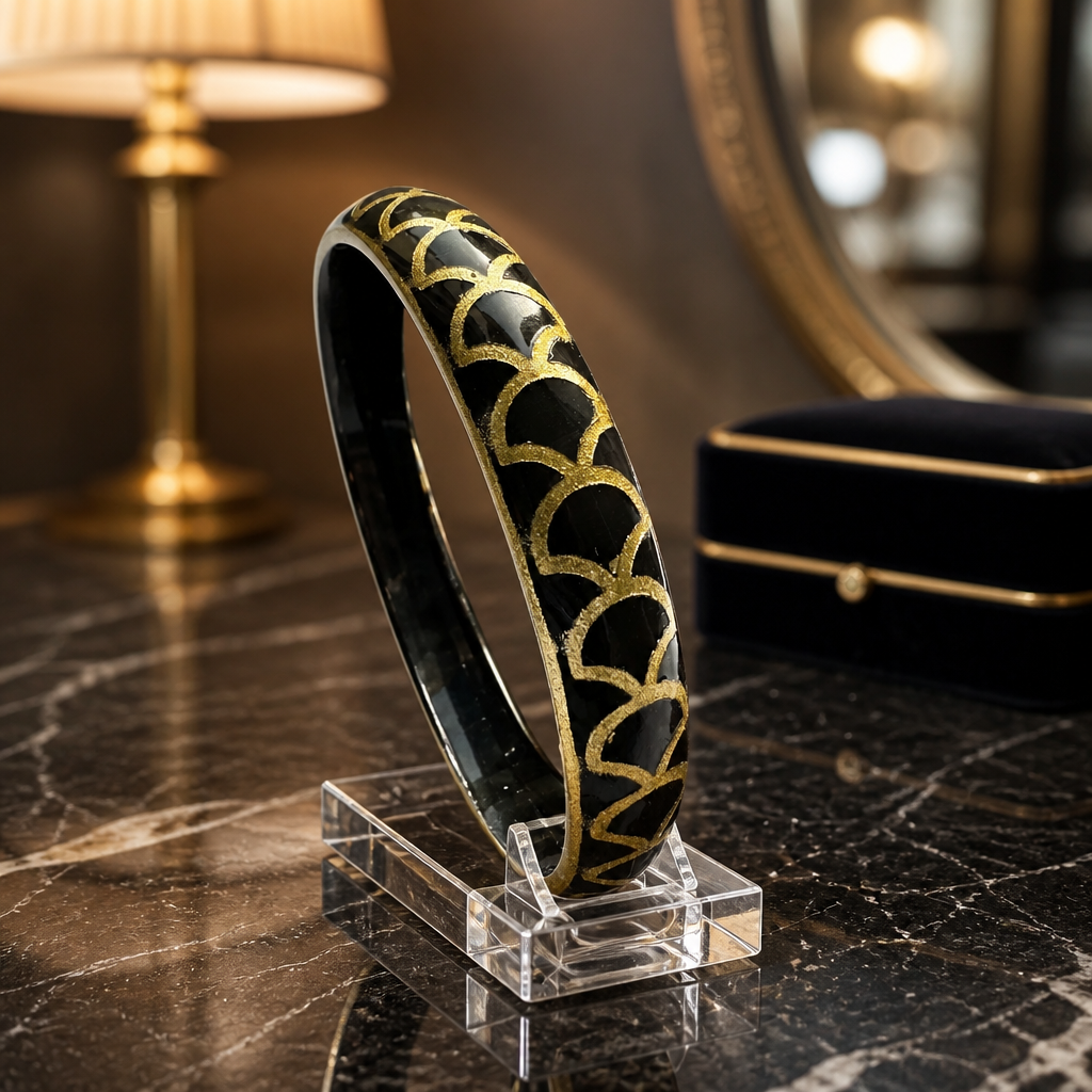 Bracelet corne Snake Gold noir doré porté au poignet - Trendy's Jewels
