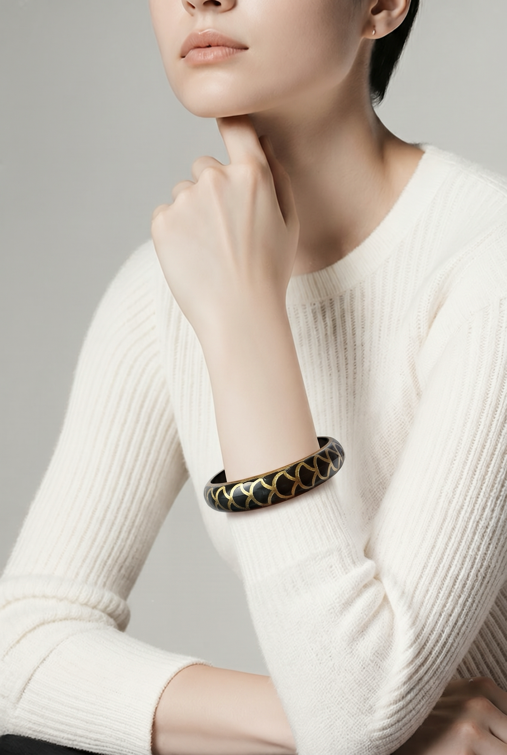 Bracelet fin corne naturelle Snake Gold noir et gold 1cm - Trendy's Jewels