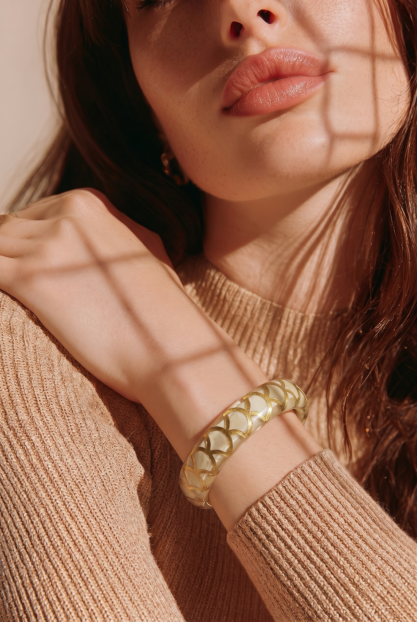 Bracelet fin corne naturelle Snake Gold ivoire et gold 1cm - Trendy's Jewels