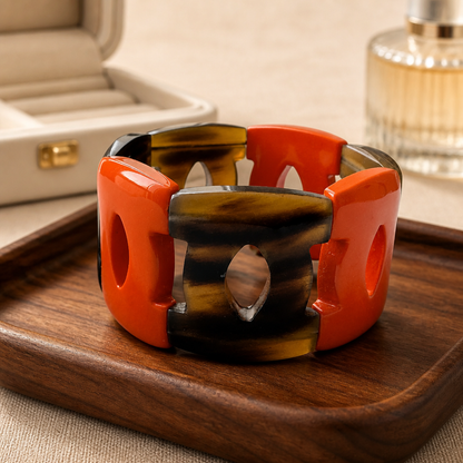 Bracelet élastique corne laque orange solaire, fond blanc - Trendy's Jewels