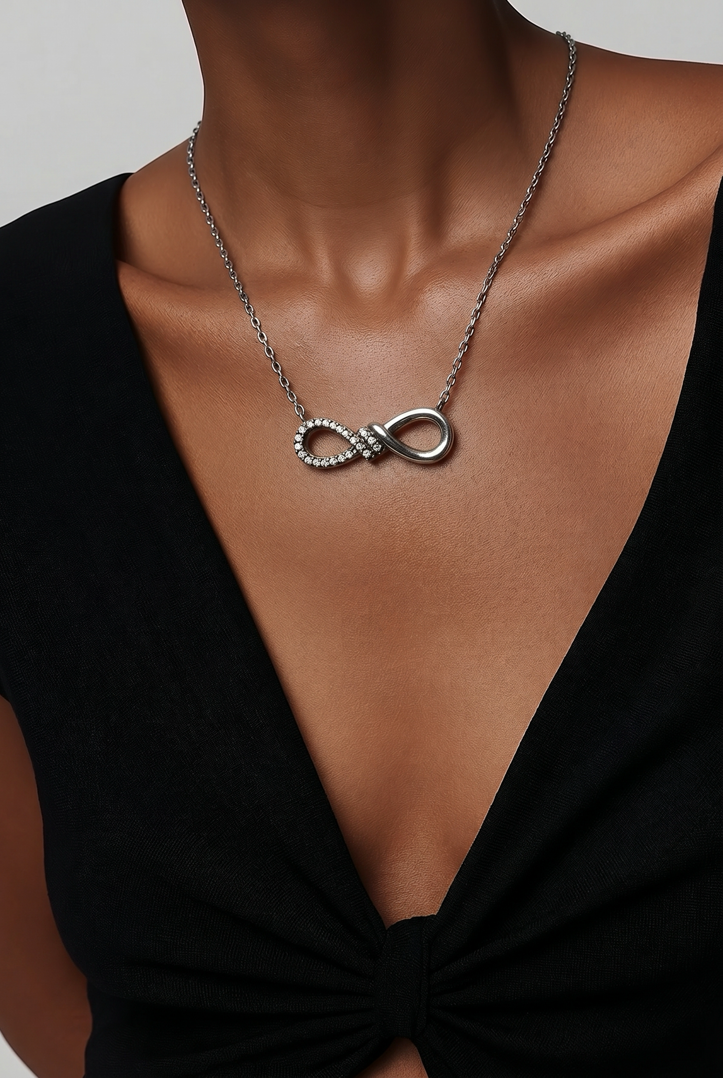 Chaîne pendentif infini argent rhodié 925 micro-serti zirconium 44cm - Trendy's Jewels