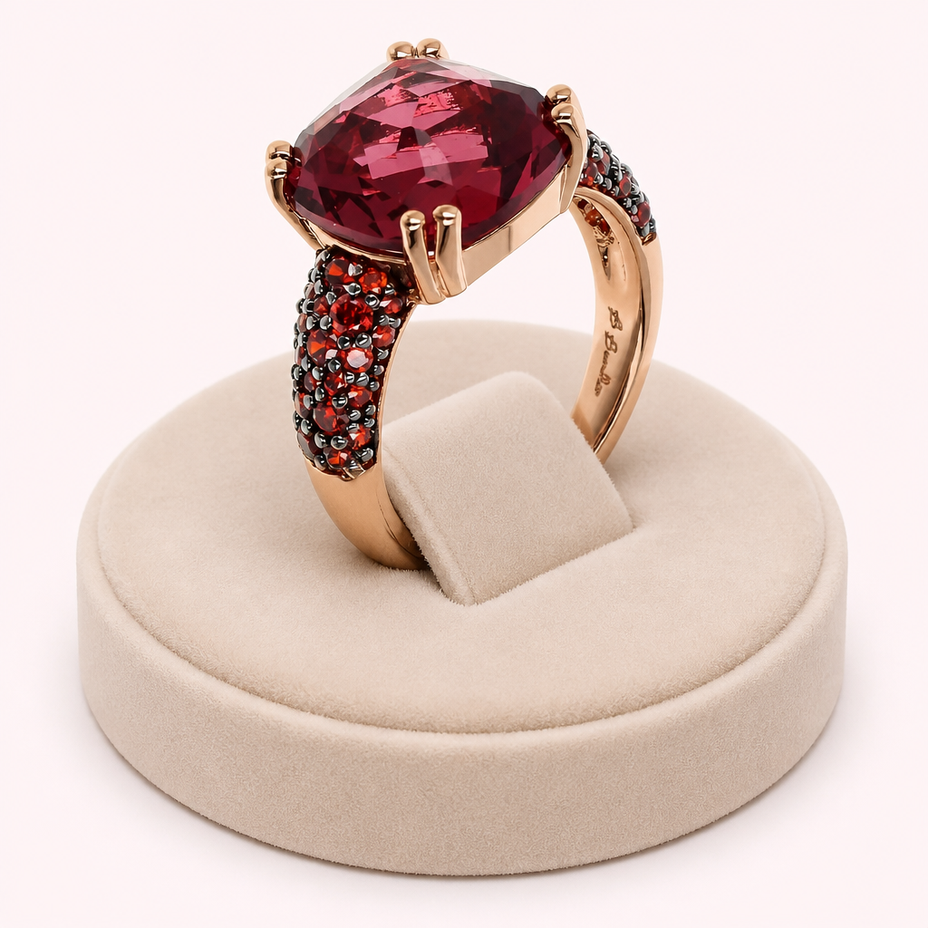 Bague cocktail bordeaux portée, vue de face - Trendy's Jewels