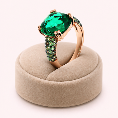 Bague cocktail verte portée, vue de face - Trendy's Jewels