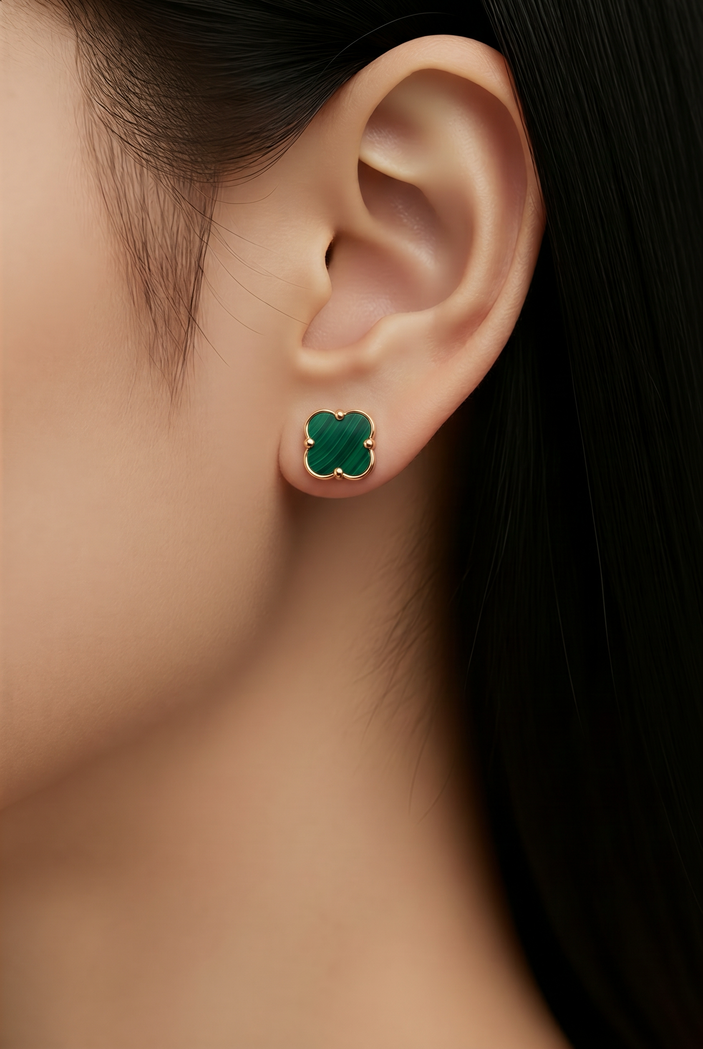 Boucles d'oreilles trèfle vert pierre naturelle Golden Rosé 18 carats - Trendy's Jewels