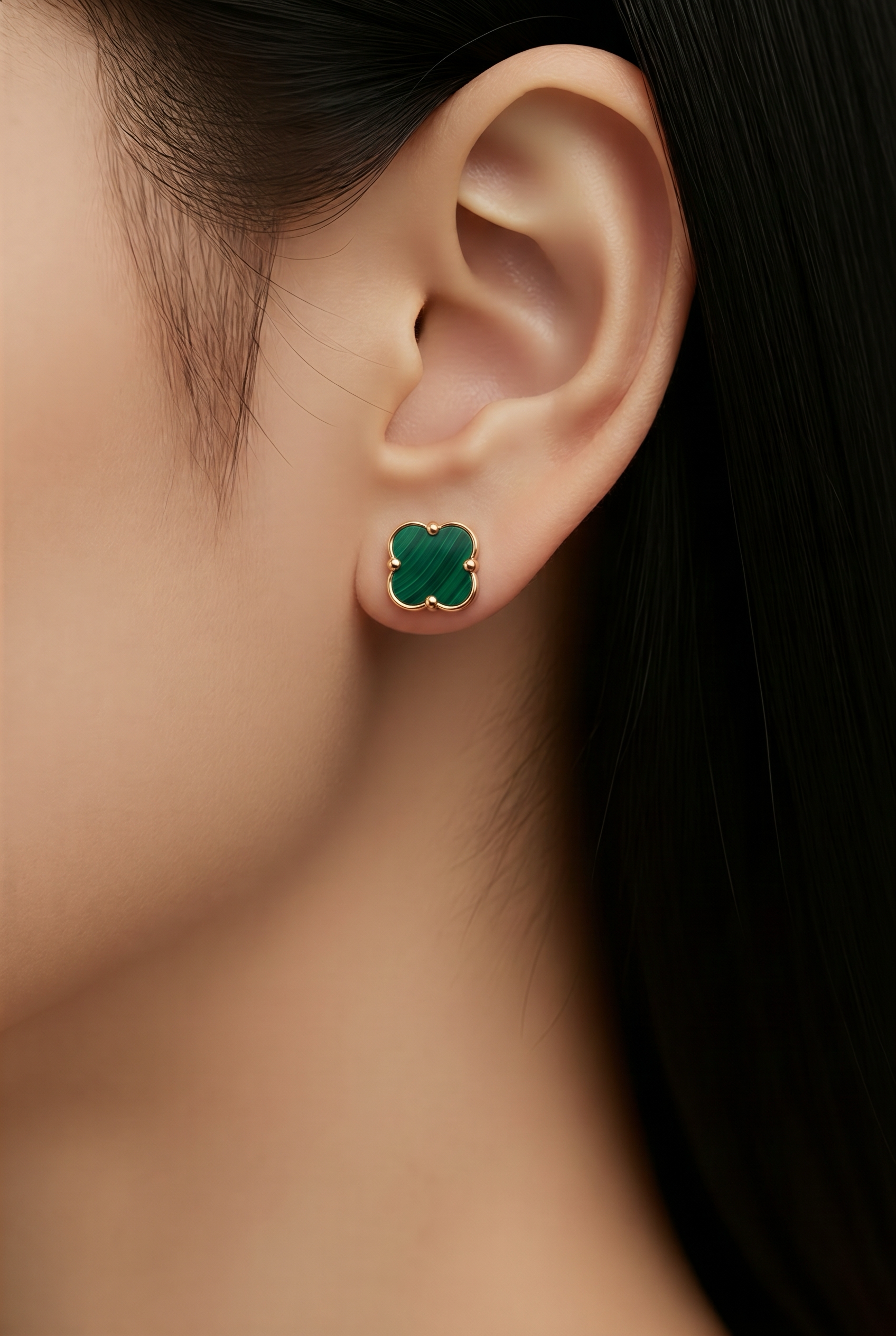 Boucles d'oreilles trèfle vert pierre naturelle Golden Rosé 18 carats - Trendy's Jewels