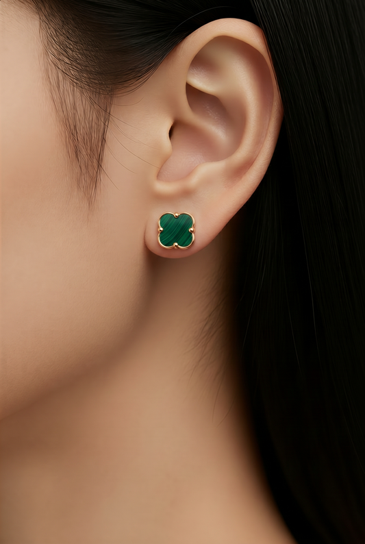 Boucles d'oreilles trèfle vert pierre naturelle Golden Rosé 18 carats - Trendy's Jewels