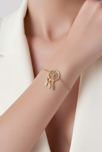 Bracelet femme plaqué or 18 carats motif attrape-rêves Dream Catcher 18cm - Trendy's Jewels