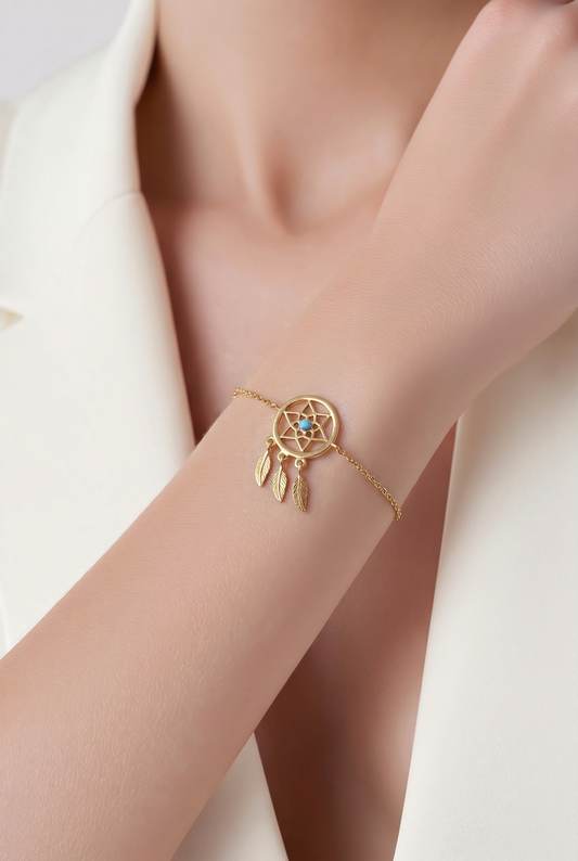 Bracelet femme plaqué or 18 carats motif attrape-rêves Dream Catcher 18cm - Trendy's Jewels