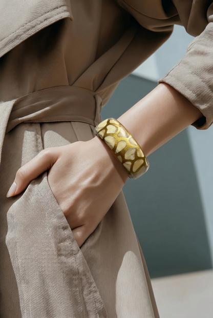 Bracelet large corne naturelle Safari Gold ivoire et gold 2cm - Trendy's Jewels
