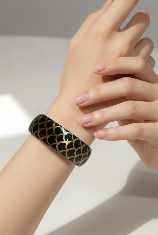 Bracelet large corne naturelle Snake Gold noir et gold 2cm - Trendy's Jewels