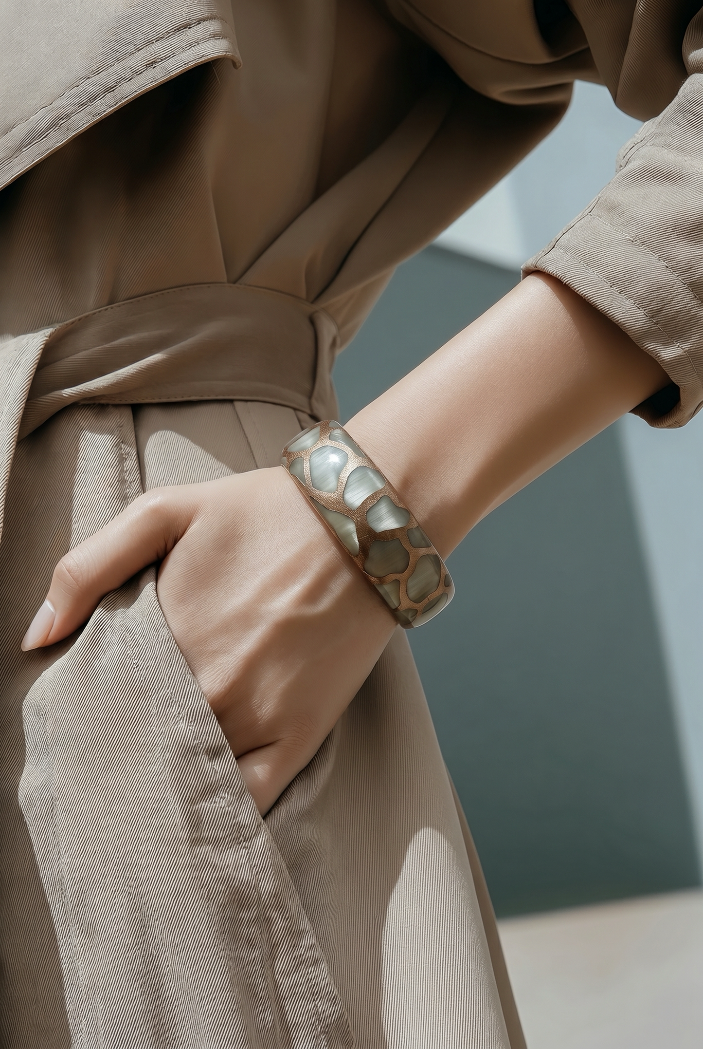Bracelet large corne naturelle Safari Gold blanc ivoire et rose gold 2cm - Trendy's Jewels