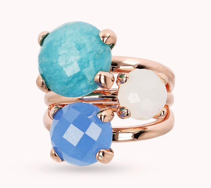 Détail pierres naturelles colorées bague trio Golden Rosé - Trendy's Jewels