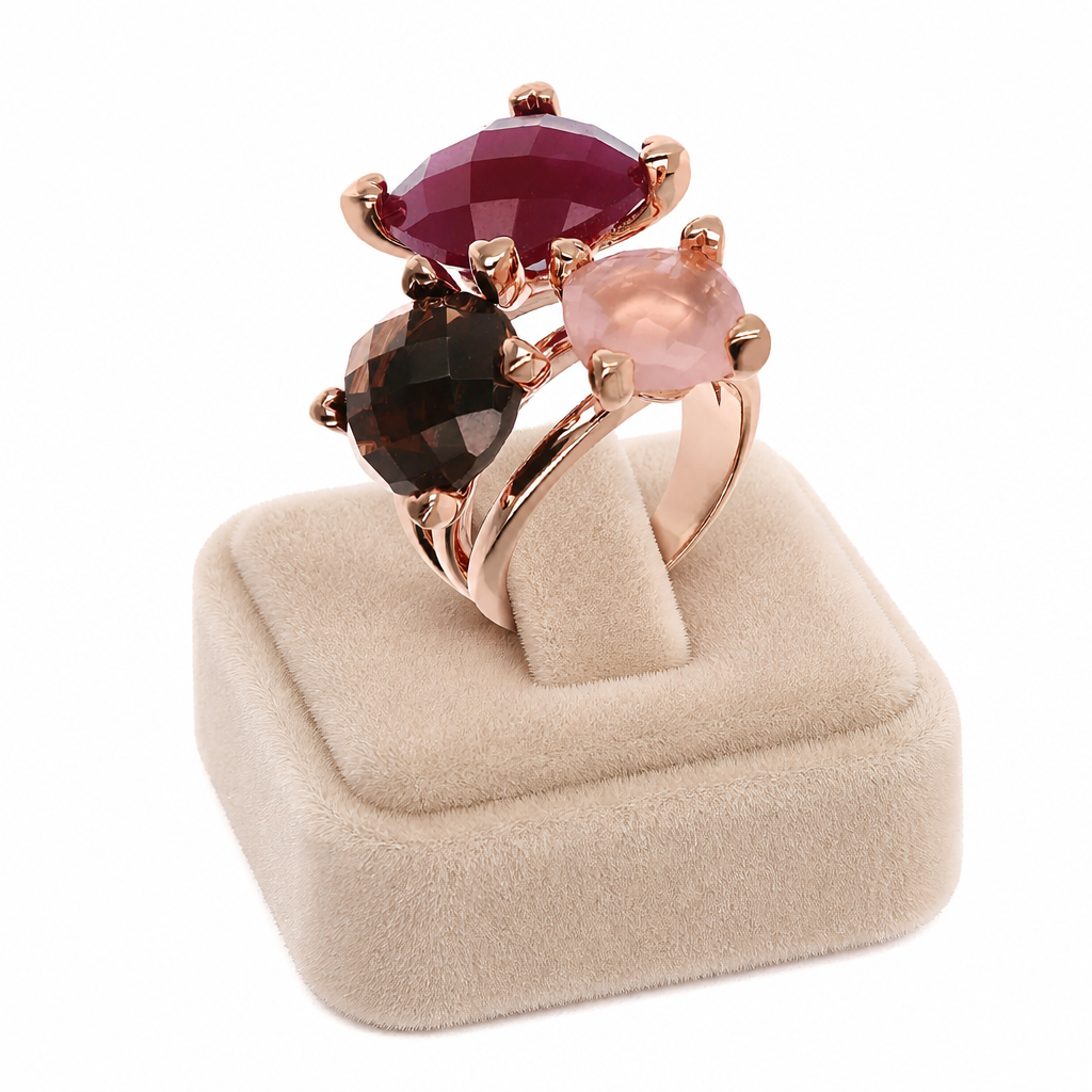 Détail 3 pierres naturelles bague trilogie Golden Rosé - Trendy's Jewels