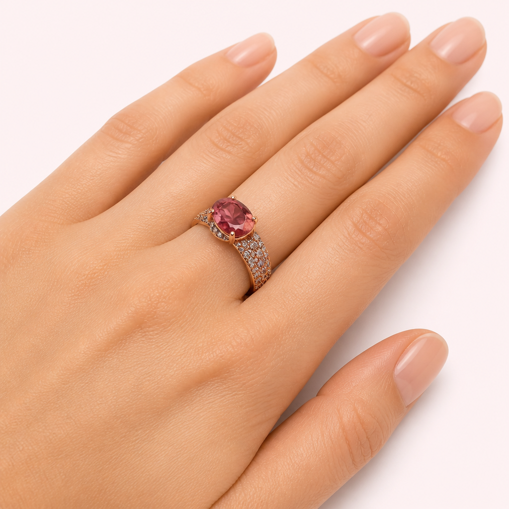 Bague Prisma Gem rectangle mosaïque 8x5mm pavé zircons or rose 18 carats - Trendy's Jewels