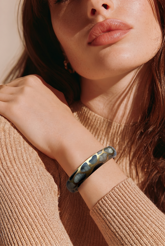Bracelet fin corne naturelle Safari Gold ivoire noir et gold 1cm - Trendy's Jewels