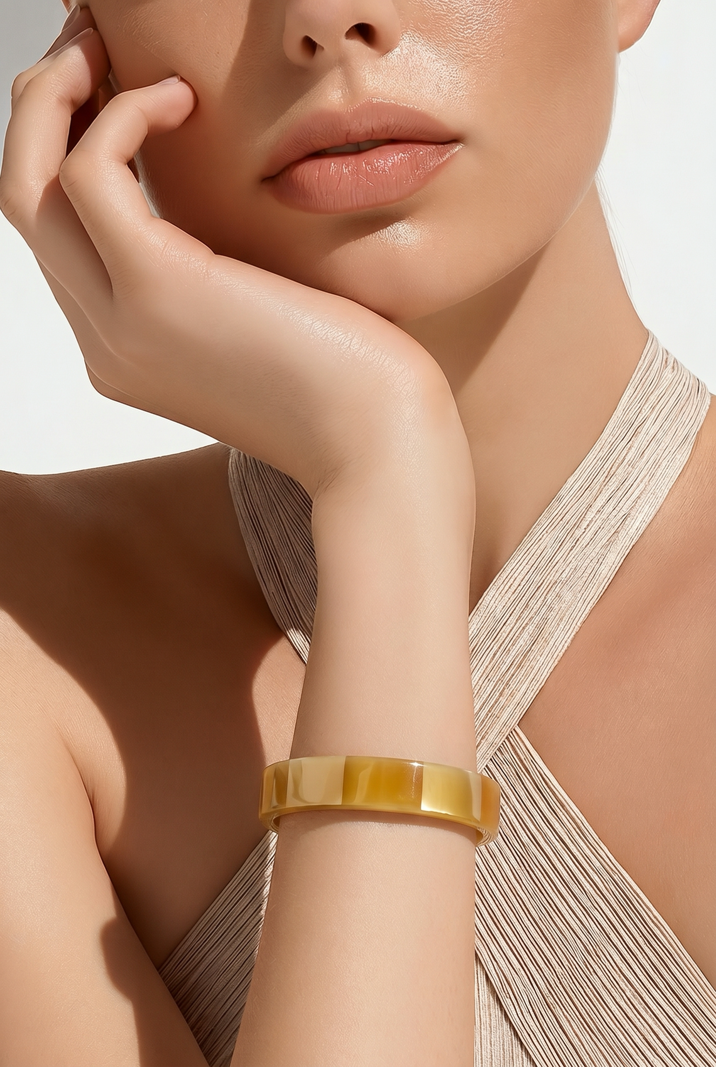 Bracelet fin corne naturelle Harmony transparence beige ivoire 1cm - Trendy's Jewels