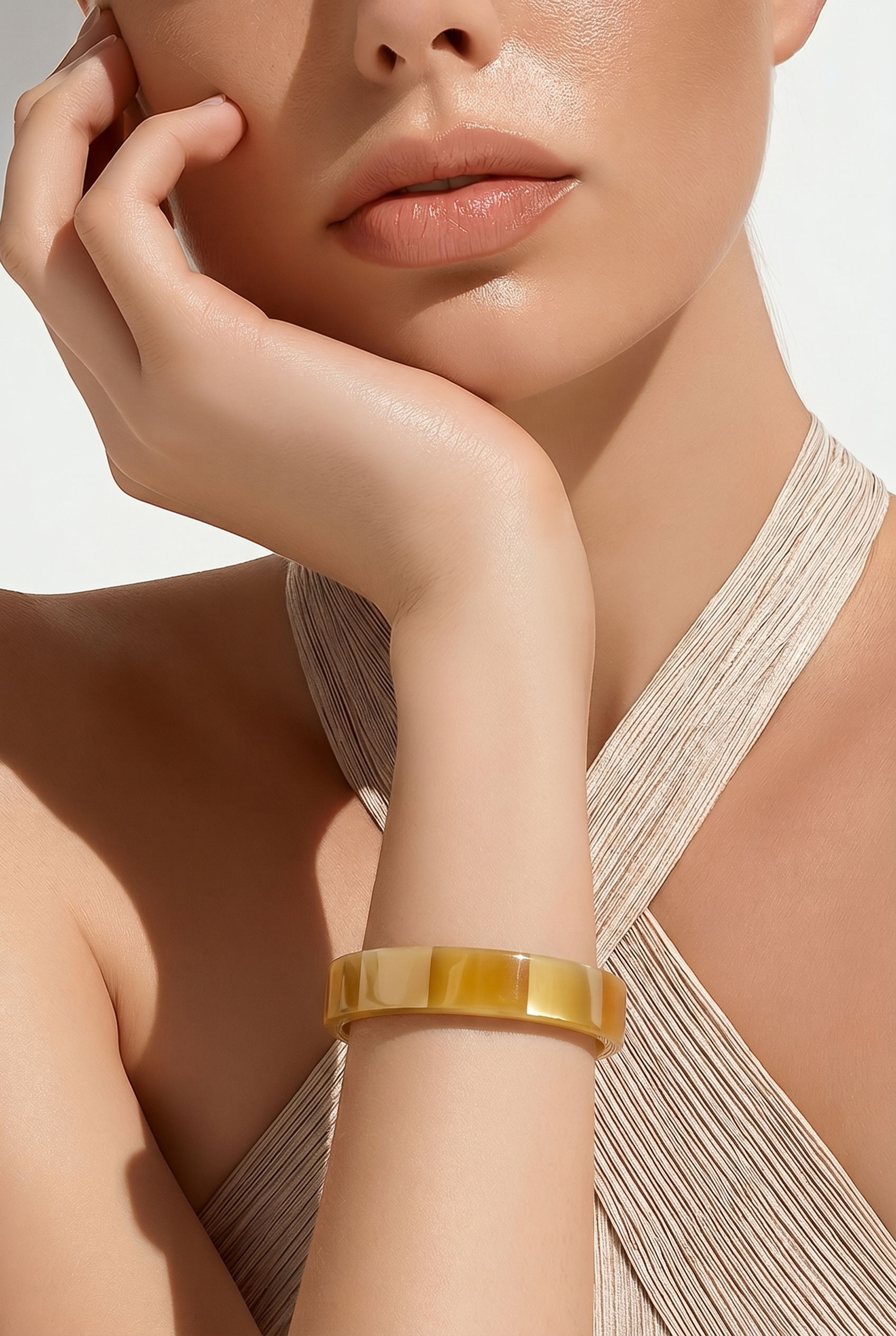 Bracelet fin corne naturelle Harmony gold ivoire beige blanc 1cm - Trendy's Jewels