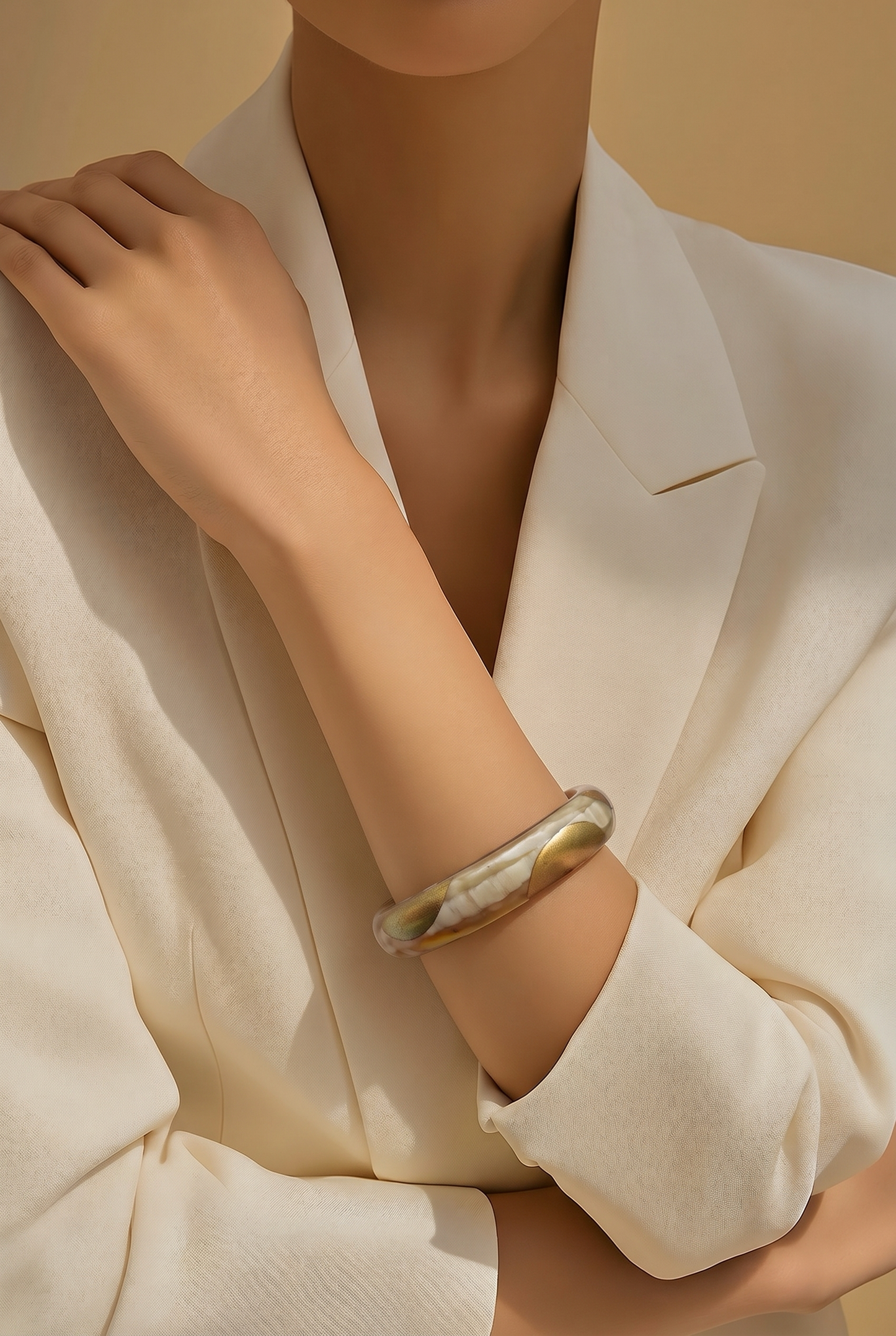 Bracelet fin corne naturelle Demi-Lune gold blanc ivoire 1cm - Trendy's Jewels