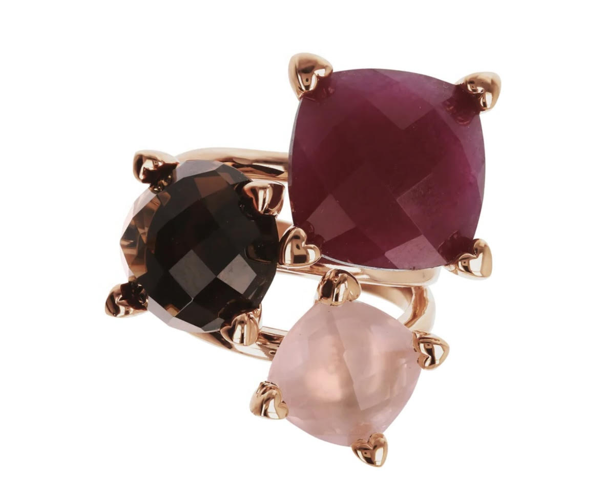 Bague trilogie pierres naturelles colorées portée, vue de face - Trendy's Jewels